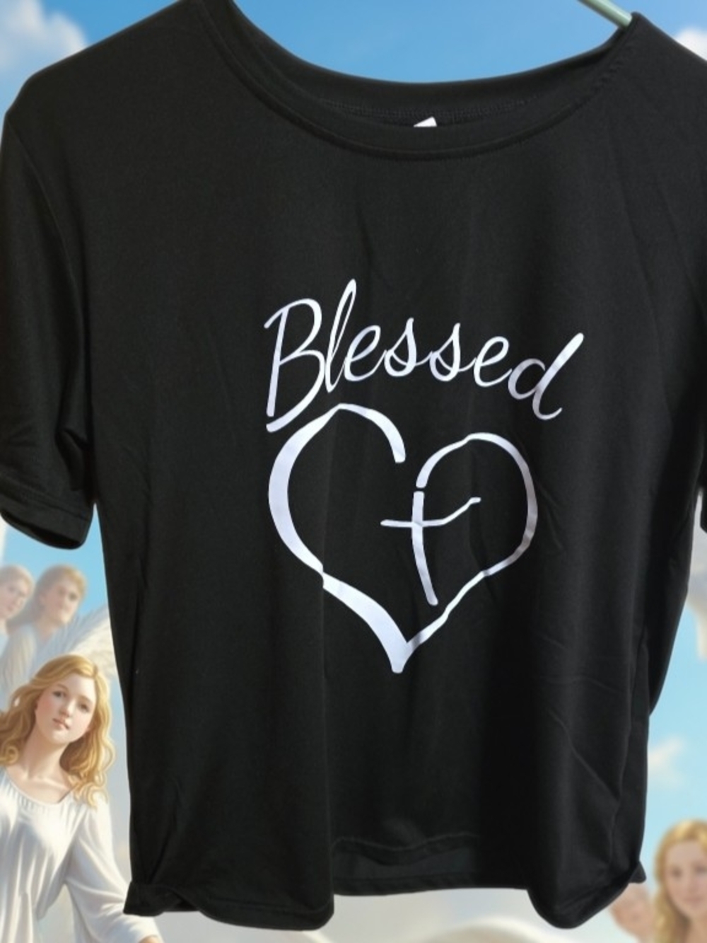 Elevate your style with our Blessed Heart Short Sleeve Tee in classic black.